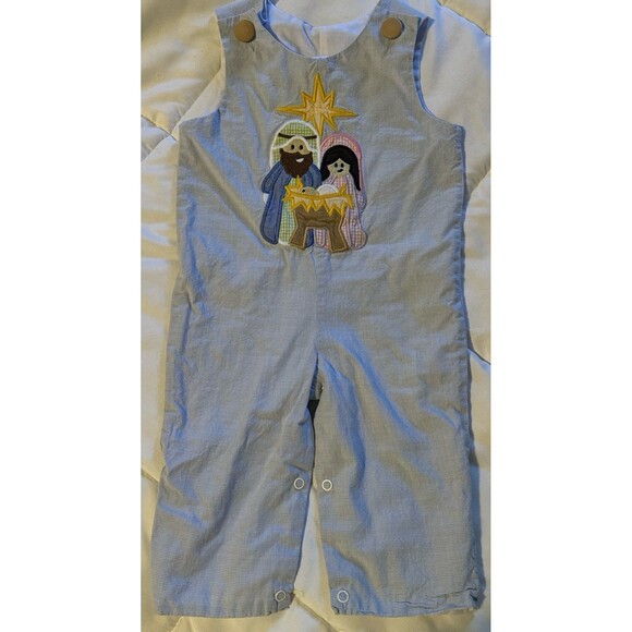 StellyBelly Other - StellyBelly Infant Boy's Gingham Embroidered Nativity Longall 3 mo 100% Cotton